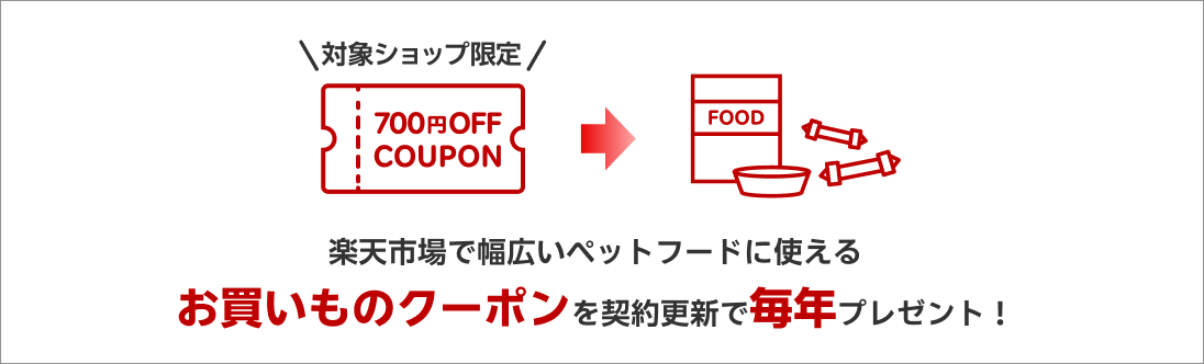 ＼対象ショップ限定／ 楽天市場で幅広いペットフードに使えるお買いものクーポンを更新で毎年プレゼント！